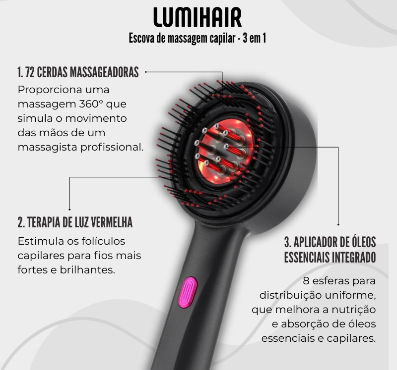 LumiHair - Escova 3 em 1 para fortalecimento dos fios