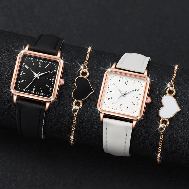 Kit 4 Relógios Minimalistas de Luxo – Masculino e Feminino com Pulseira de Couro, Estilo Casual e Executivo Quartzo