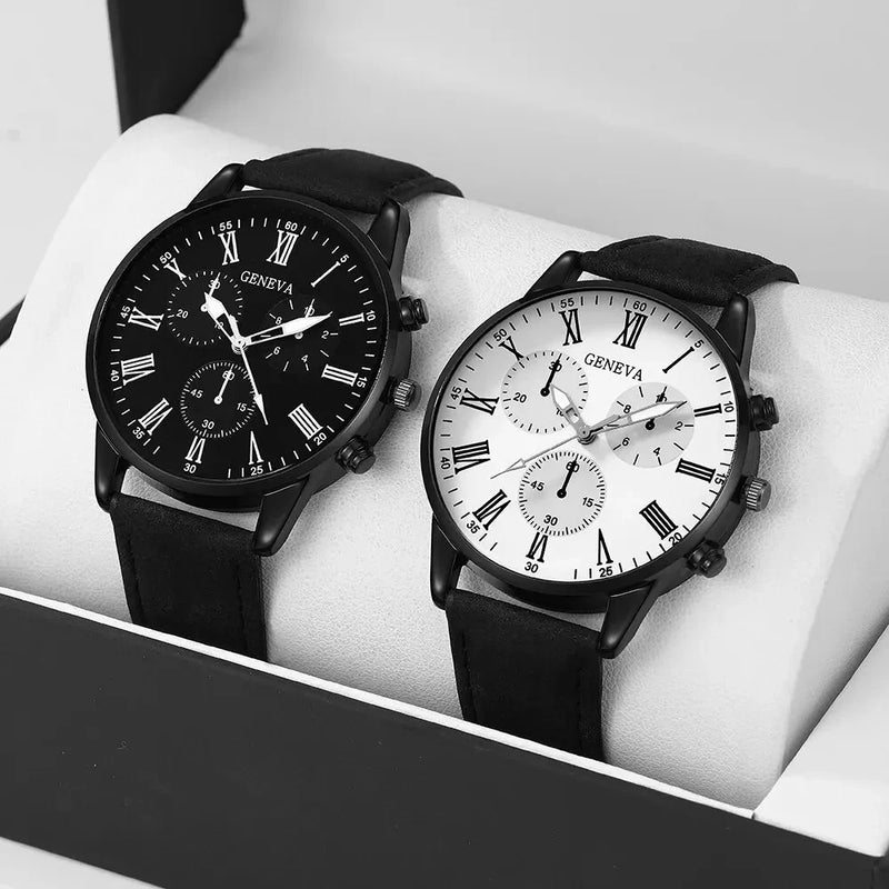 Kit 2 Relógios Casuais de Couro para Casal – Feminino e Masculino com Mostrador Simples Quartzo